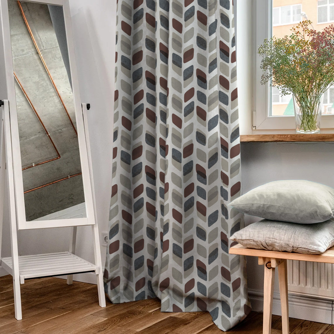 Abstract Cubes Geometric Coffee Brown Heavy Satin Room Darkening Curtains Set Of 2 - (DS395B)