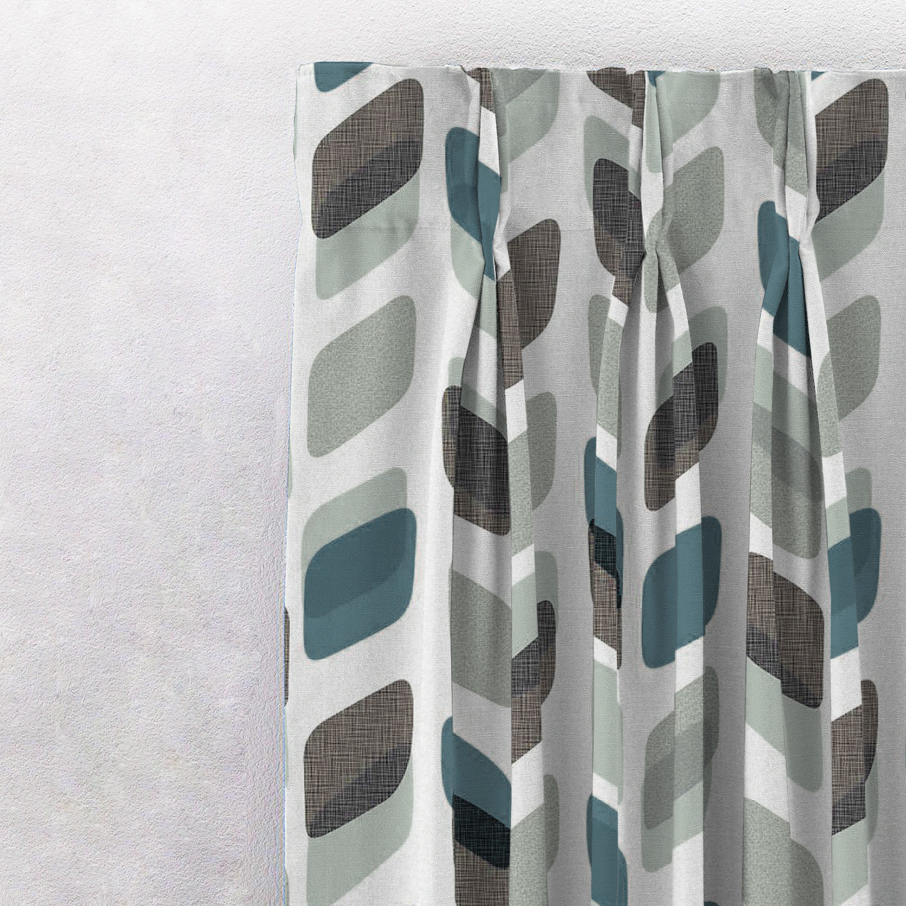 Abstract Cubes Geometric Grey Heavy Satin Room Darkening Curtains Set Of 2 - (DS395C)