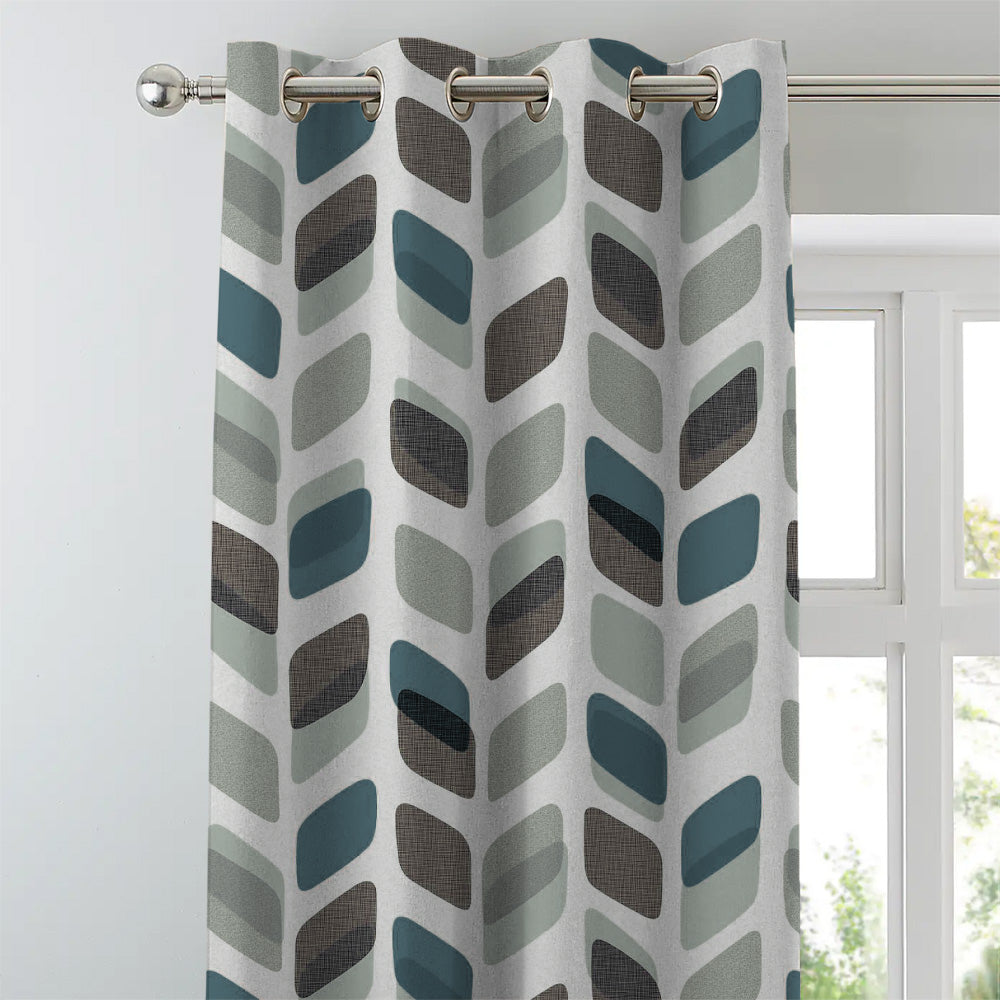 Abstract Cubes Geometric Grey Heavy Satin Room Darkening Curtains Set Of 2 - (DS395C)