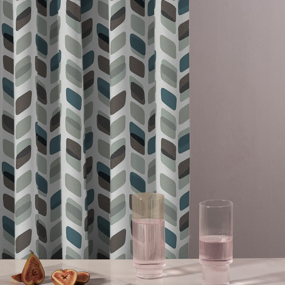 Abstract Cubes Geometric Grey Heavy Satin Room Darkening Curtains Set Of 2 - (DS395C)