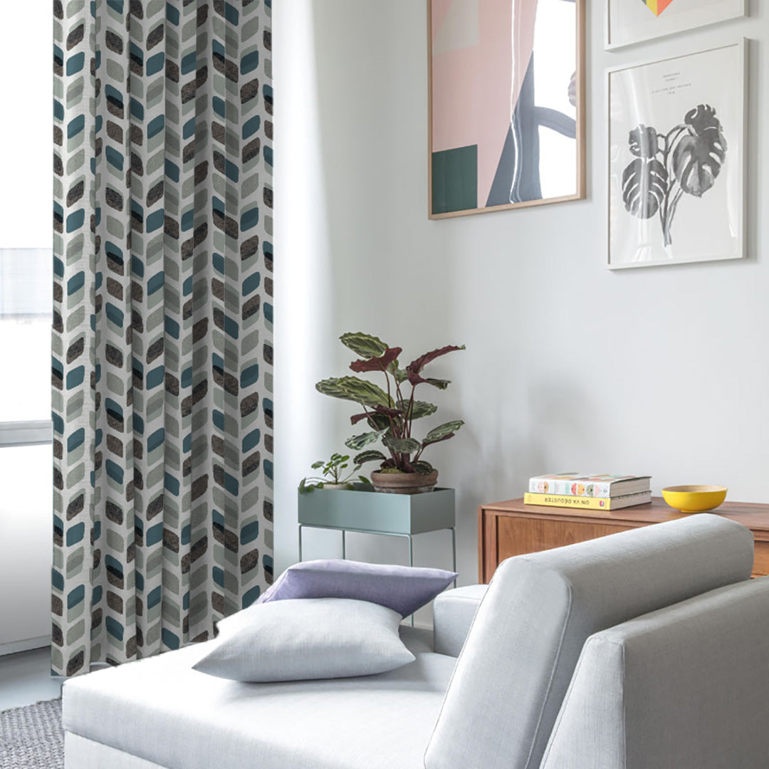 Abstract Cubes Geometric Grey Heavy Satin Room Darkening Curtains Set Of 2 - (DS395C)
