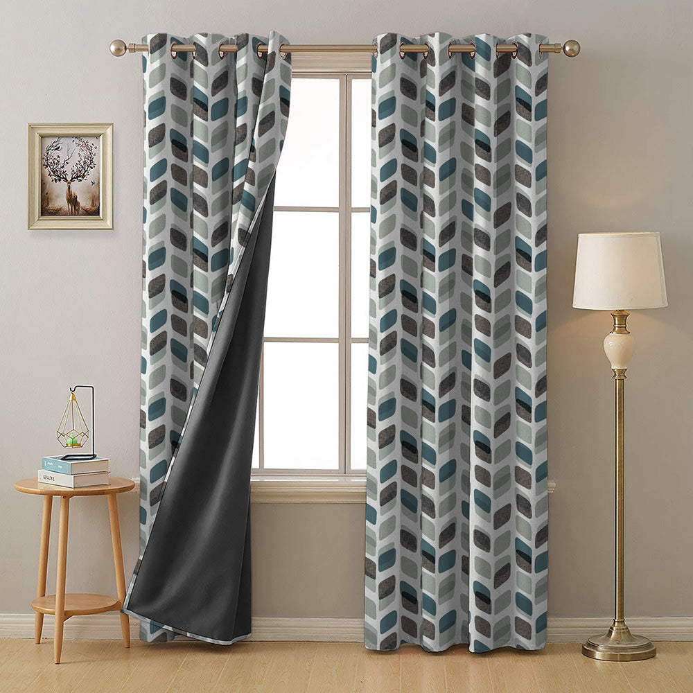 Abstract Cubes Geometric Grey Heavy Satin Room Darkening Curtains Set Of 2 - (DS395C)