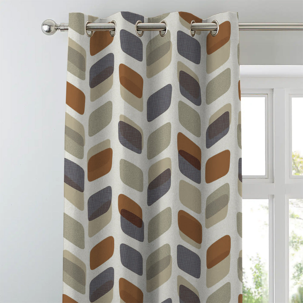 Abstract Cubes Geometric Brown Heavy Satin Room Darkening Curtains Set Of 2 - (DS395D)