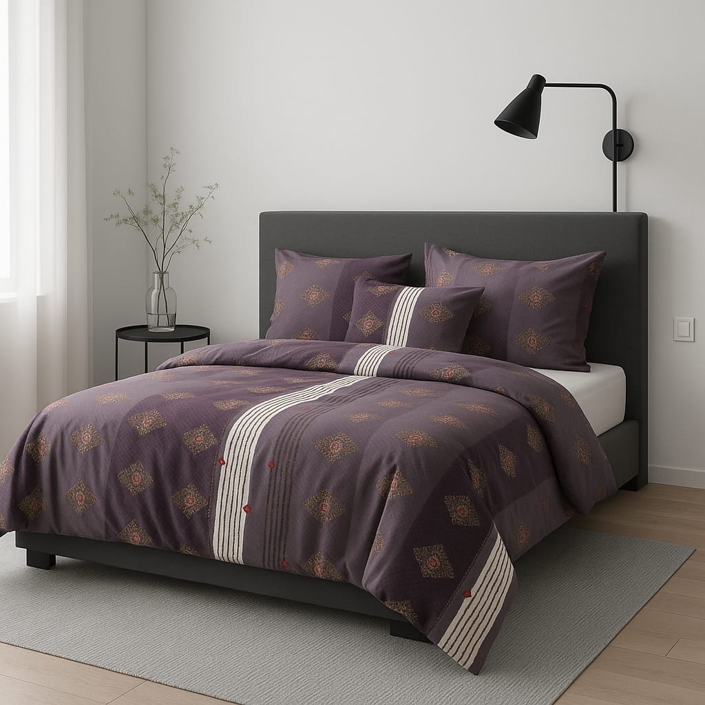 Purple Subtle Traditional Print / Pure Cotton King Size Bedsheet - Super Furnishing