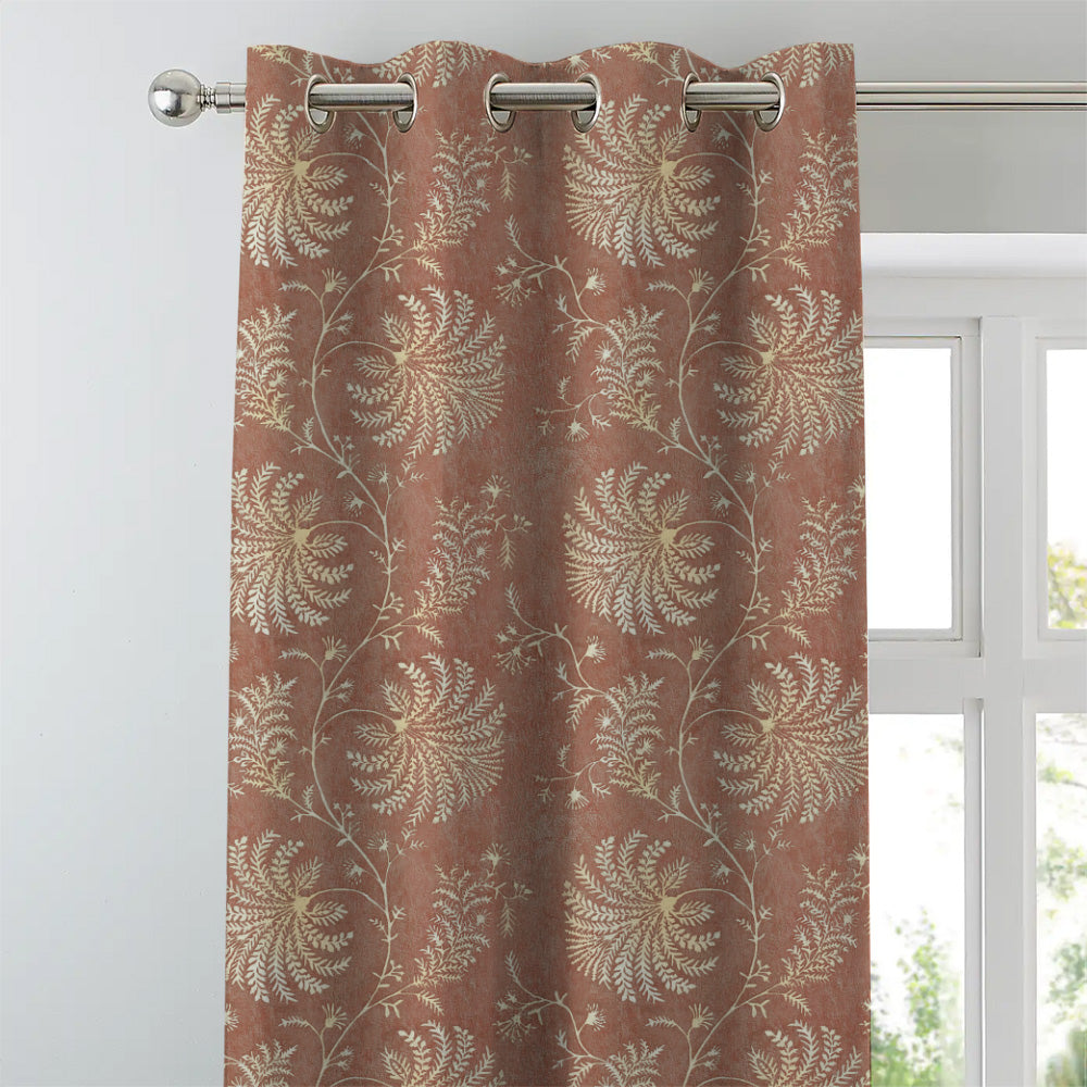 Vines of Heritage Indie Orange Heavy Satin Room Darkening Curtains Set Of 2 - (DS409A)