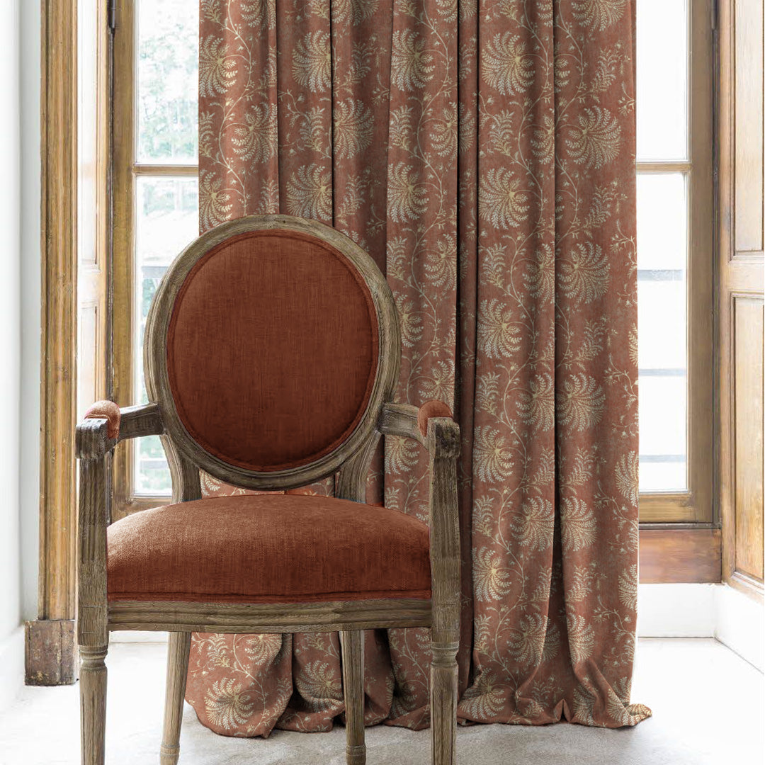 Vines of Heritage Indie Orange Heavy Satin Room Darkening Curtains Set Of 2 - (DS409A)