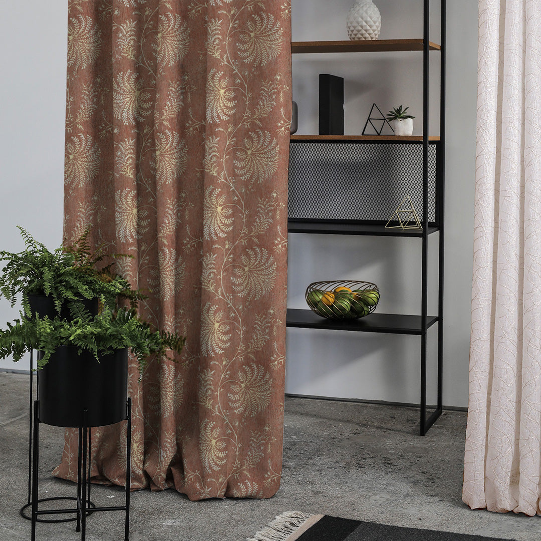 Vines of Heritage Indie Orange Heavy Satin Room Darkening Curtains Set Of 2 - (DS409A)