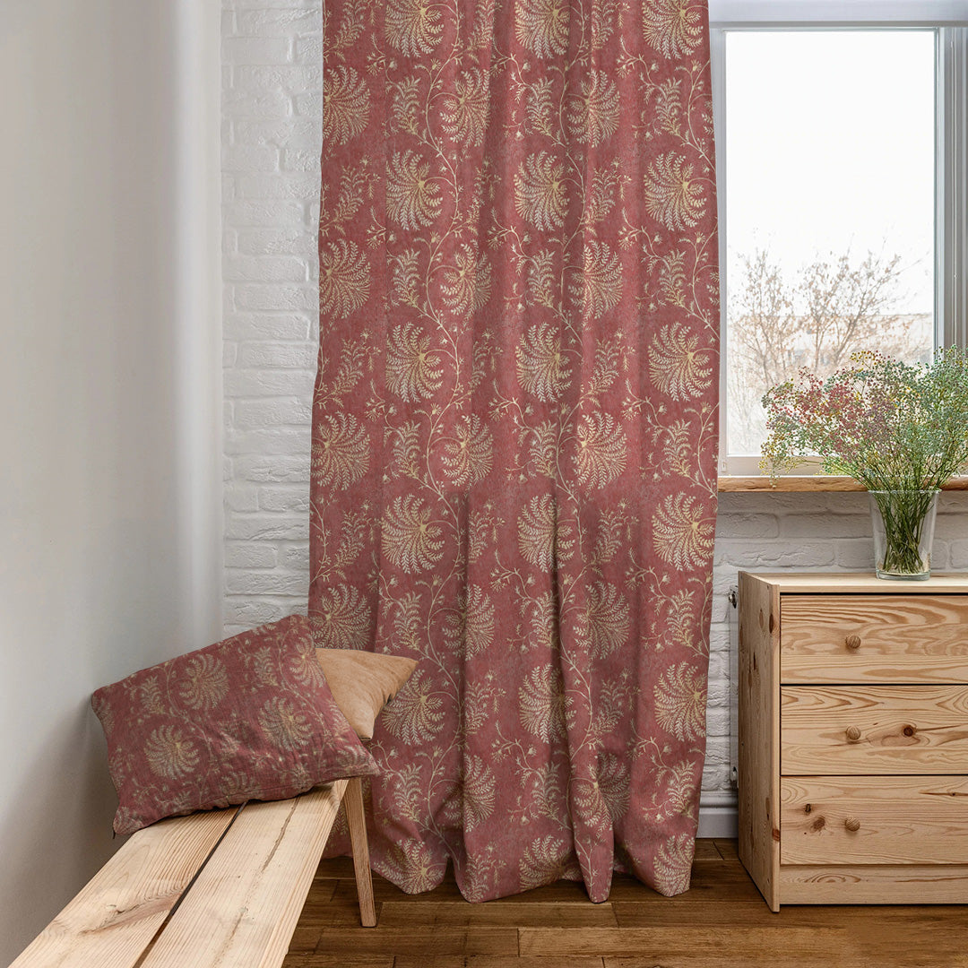 Vines of Heritage Indie Dusty Pink Heavy Satin Room Darkening Curtains Set Of 2 - (DS409B)
