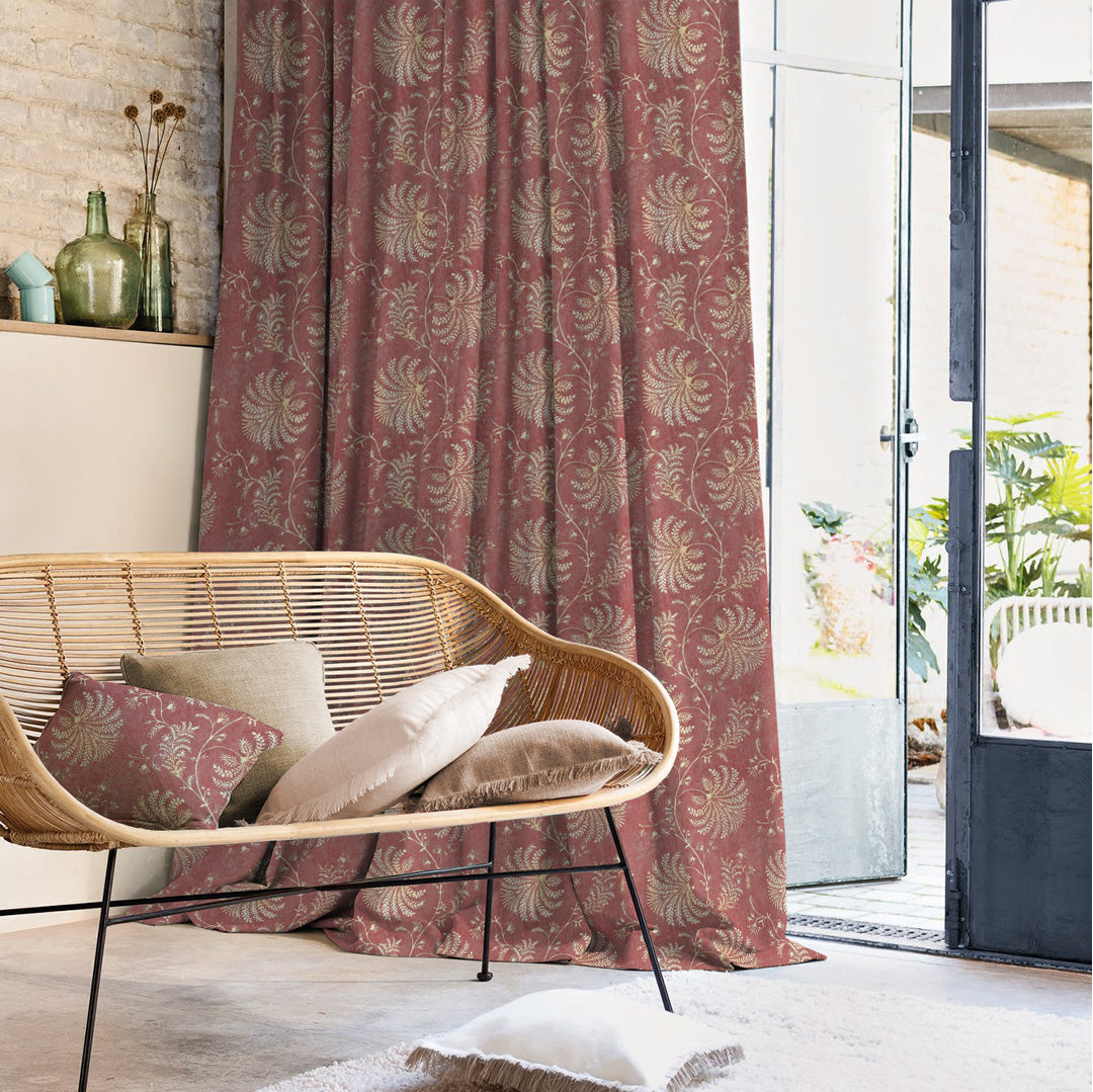 Vines of Heritage Indie Dusty Pink Heavy Satin Room Darkening Curtains Set Of 2 - (DS409B)