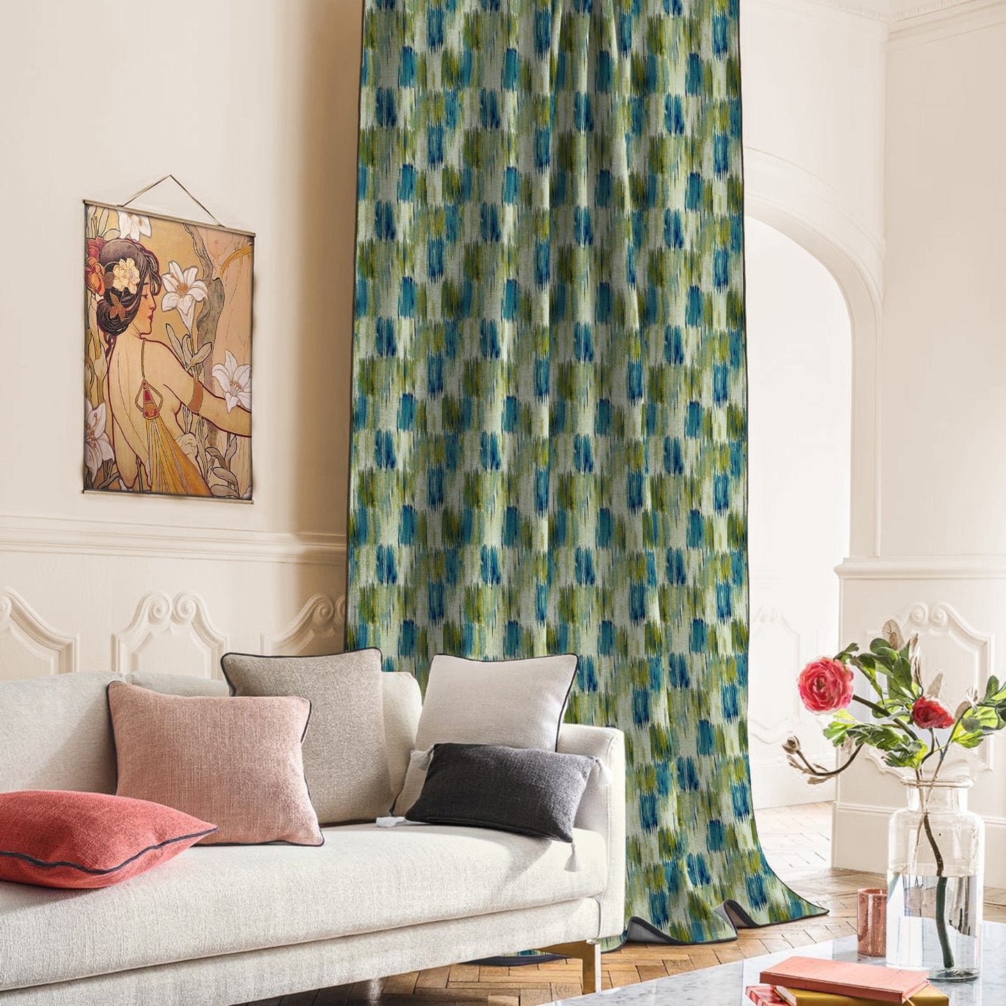 Elegent Geometric Print Matt Finish Room Darkening Curtain Set of 2 MTDS419A