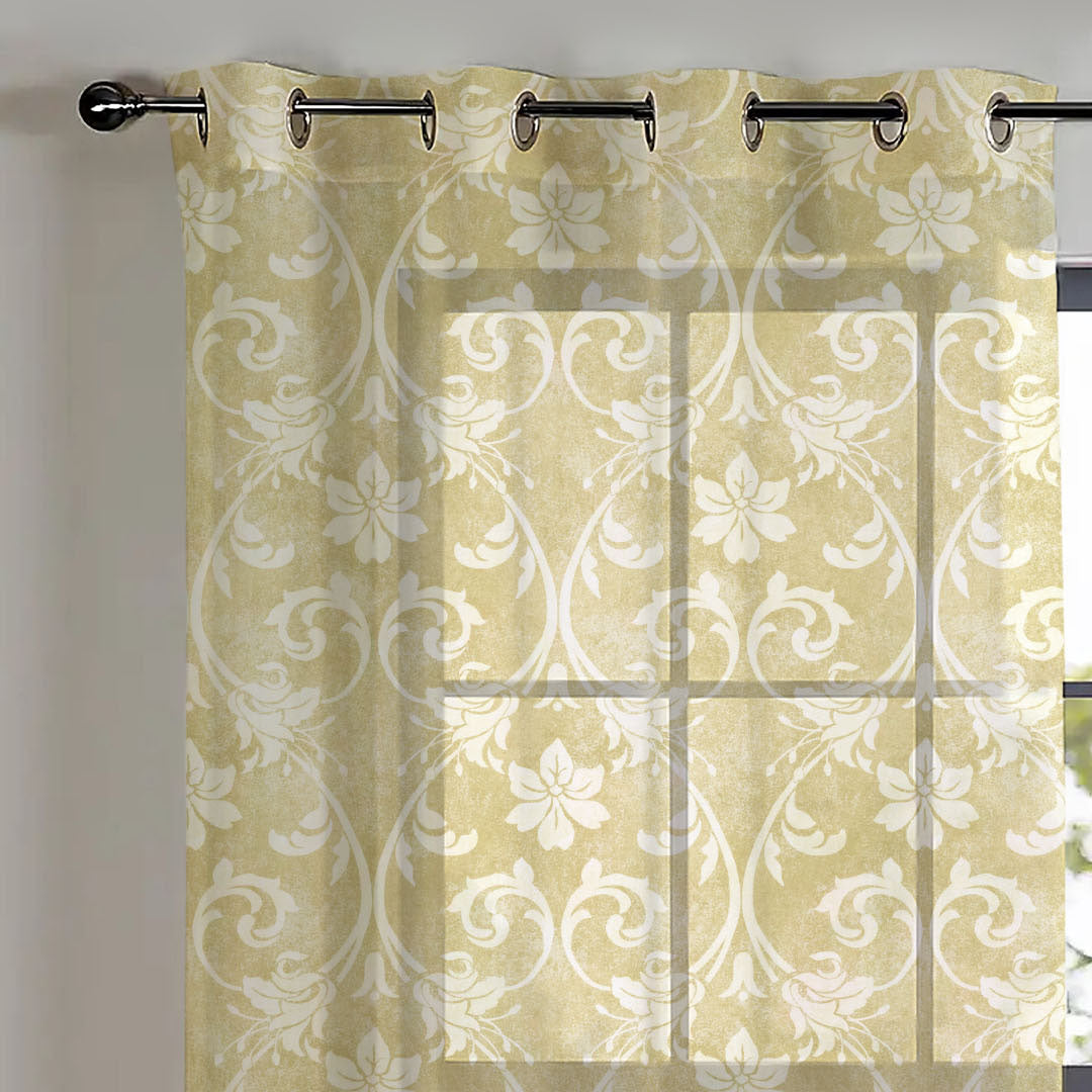 Elegant Ethnic and Damask Print Sheer Semi Transparent Curtain - Set of 2 -DS421B