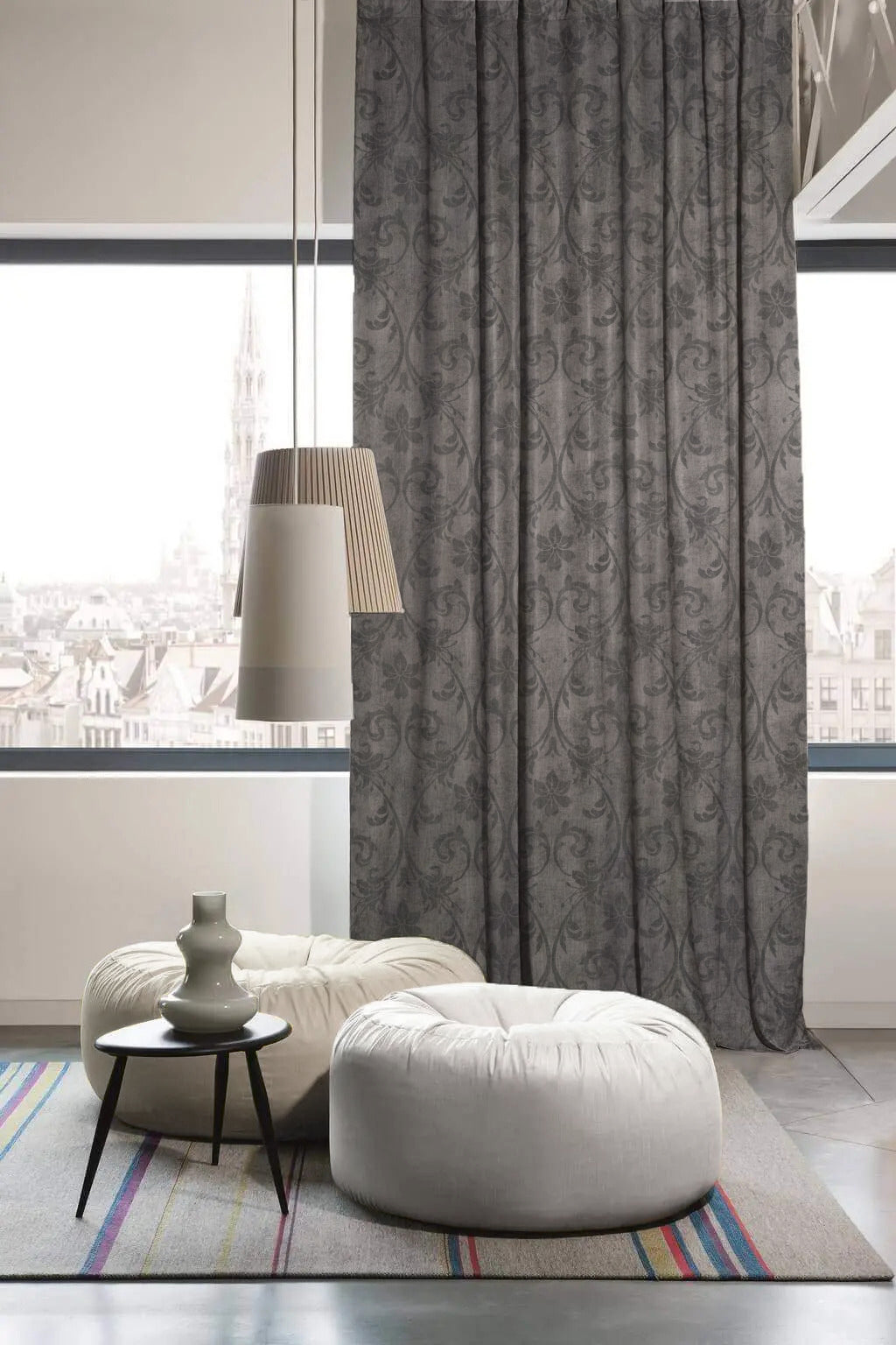 Whispering Grace Indie Pearl Grey Heavy Satin Room Darkening Curtains Set Of 2 - (DS421D)