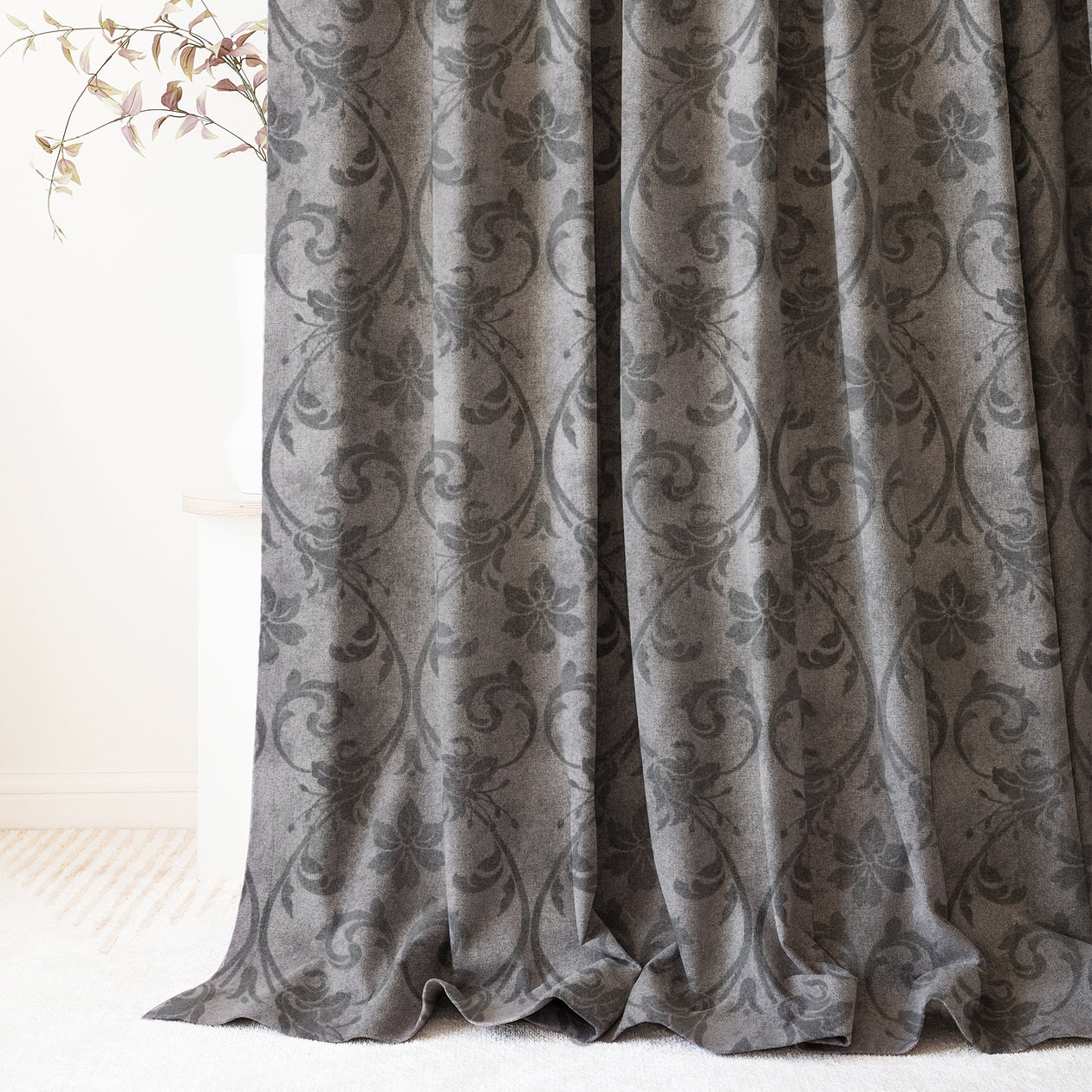 Whispering Grace Indie Pearl Grey Heavy Satin Room Darkening Curtains Set Of 2 - (DS421D)