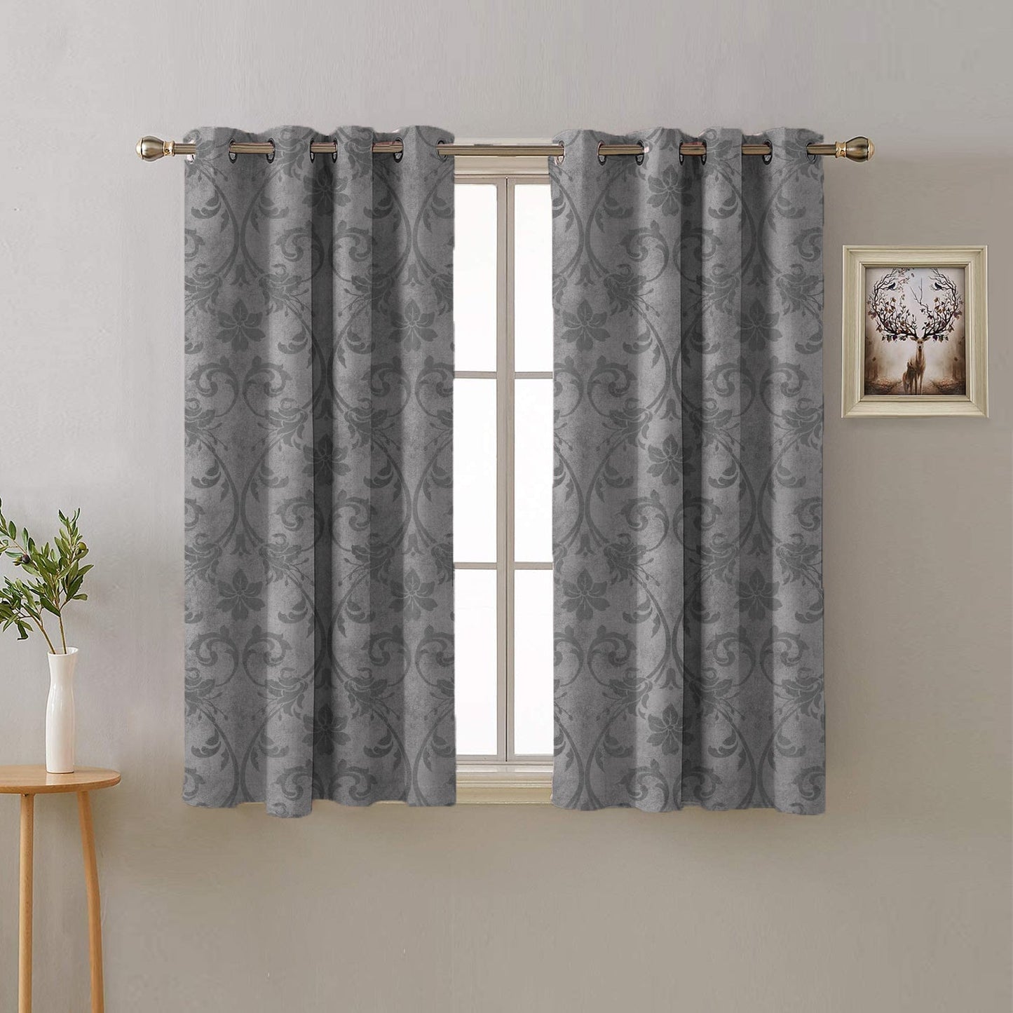 Whispering Grace Indie Pearl Grey Heavy Satin Room Darkening Curtains Set Of 2 - (DS421D)