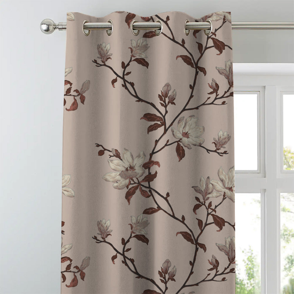 Blooming Vines Floral Dusty Beige Heavy Satin Room Darkening Curtains Set Of 2 - (DS427A)