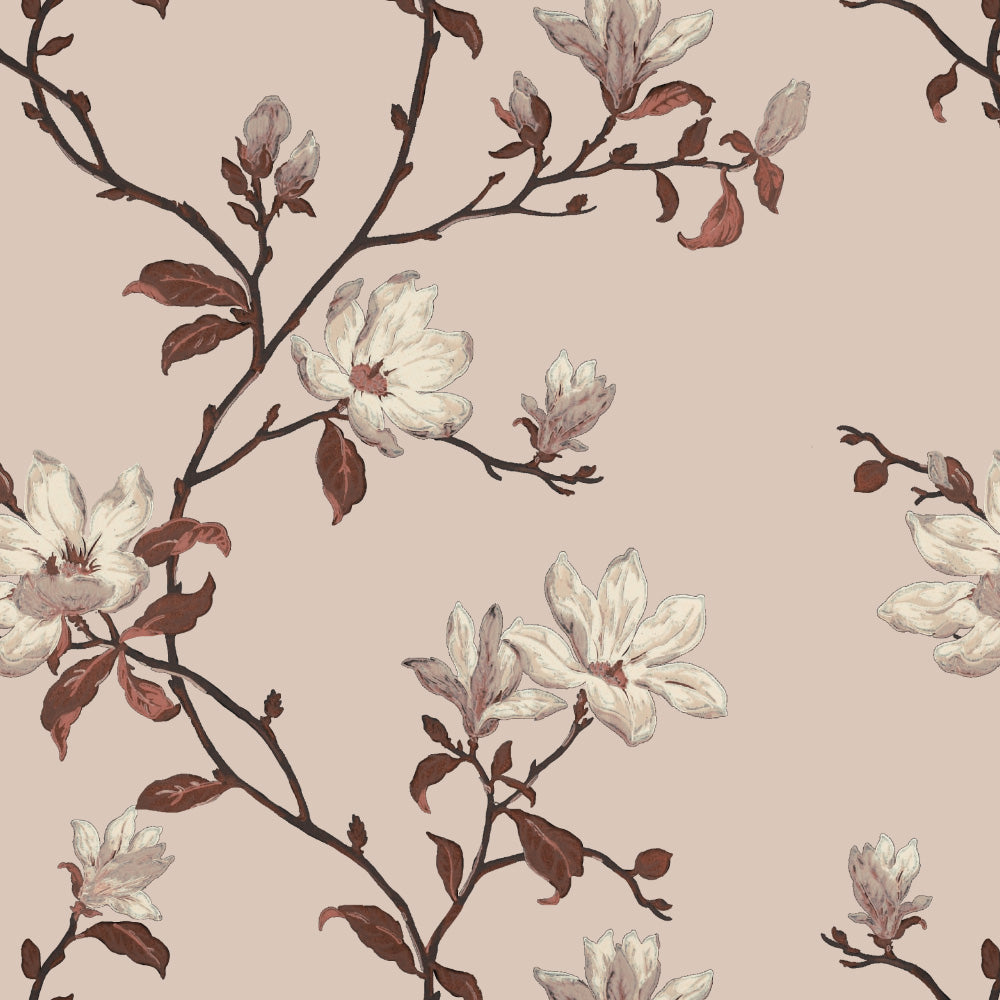 Blooming Vines Floral Dusty Beige Heavy Satin Room Darkening Curtains Set Of 2 - (DS427A)
