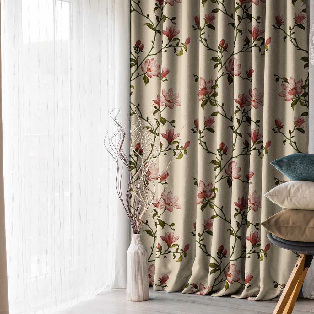 Elegant Floral Print Room Darkening Curtains Set of 2 DS427B