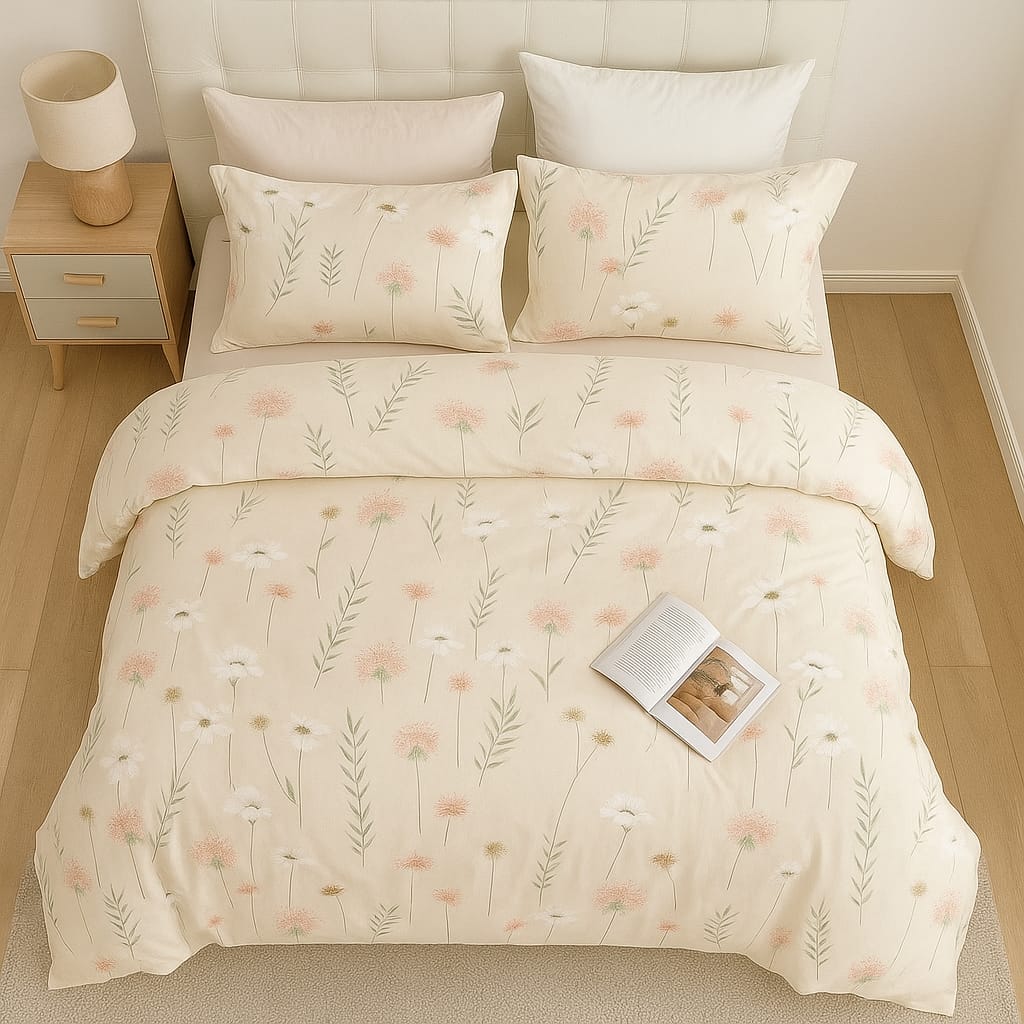Light Cream Pastel Floral Print/ Pure Cotton King Size Bedsheet - Super Furnishing