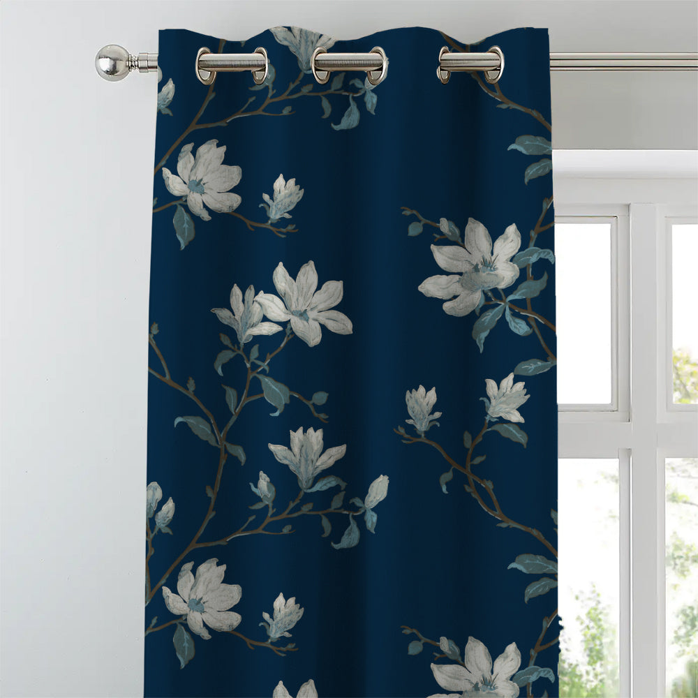 Elegant Floral Print Room Darkening Curtains Set of 2 DS428A