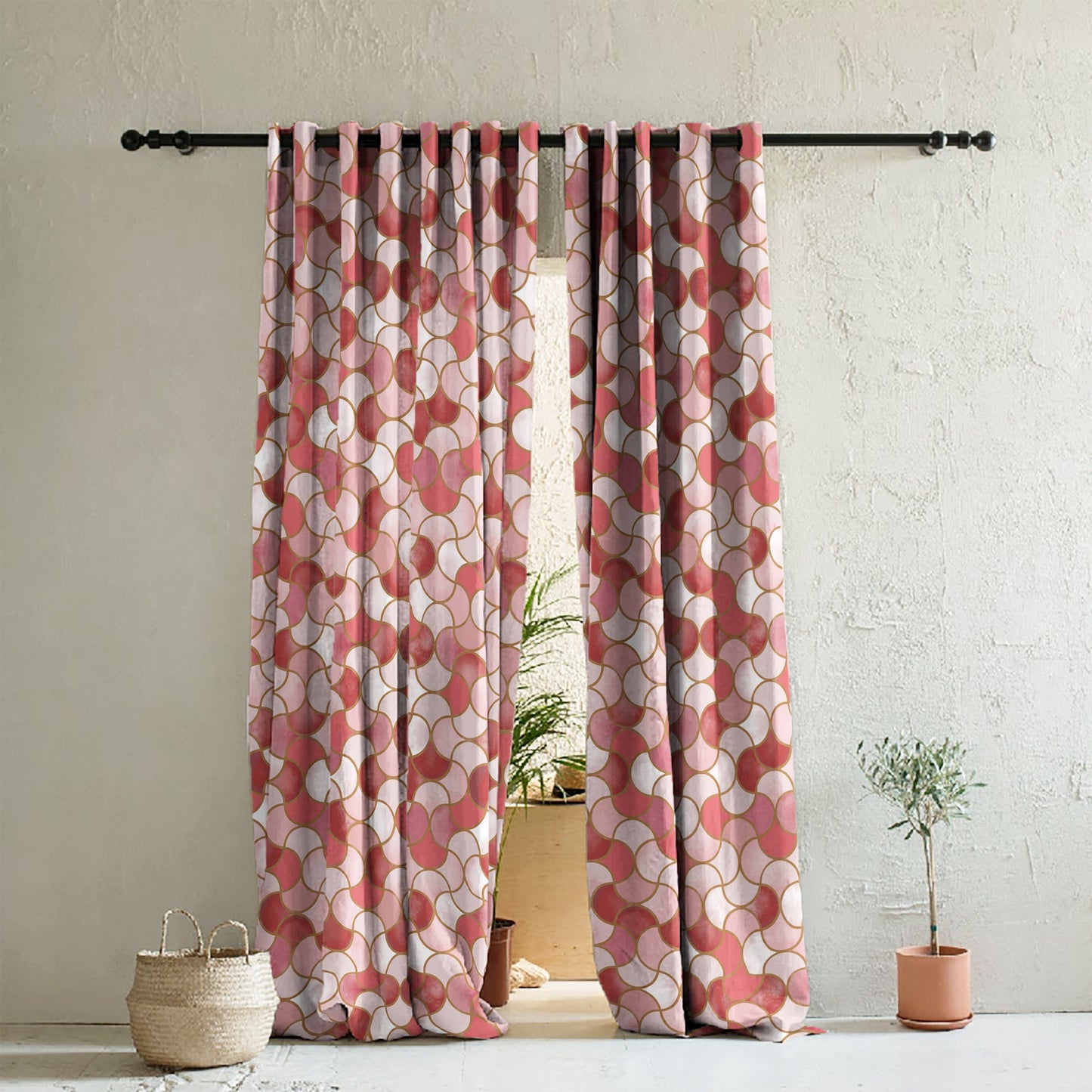 Elegant Ethenic Print Room Darkening Curtain - Set of 2 - DS454C