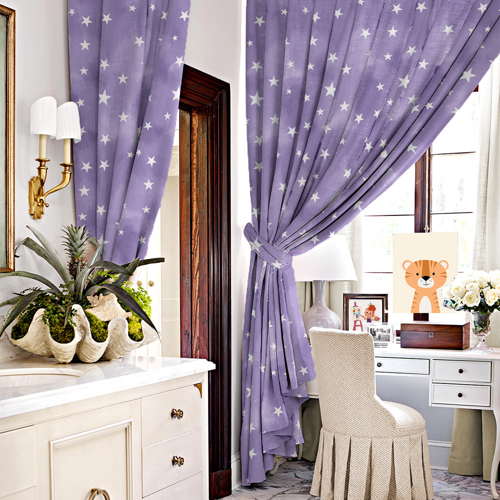 Starry Dreams Kids Deep Purple Heavy Satin Room Darkening Curtains Set Of 2 - (DS463A)