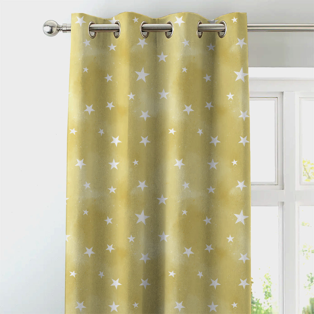 Starry Dreams Kids Lemon Yellow Heavy Satin Room Darkening Curtains Set Of 2 - (DS463B)