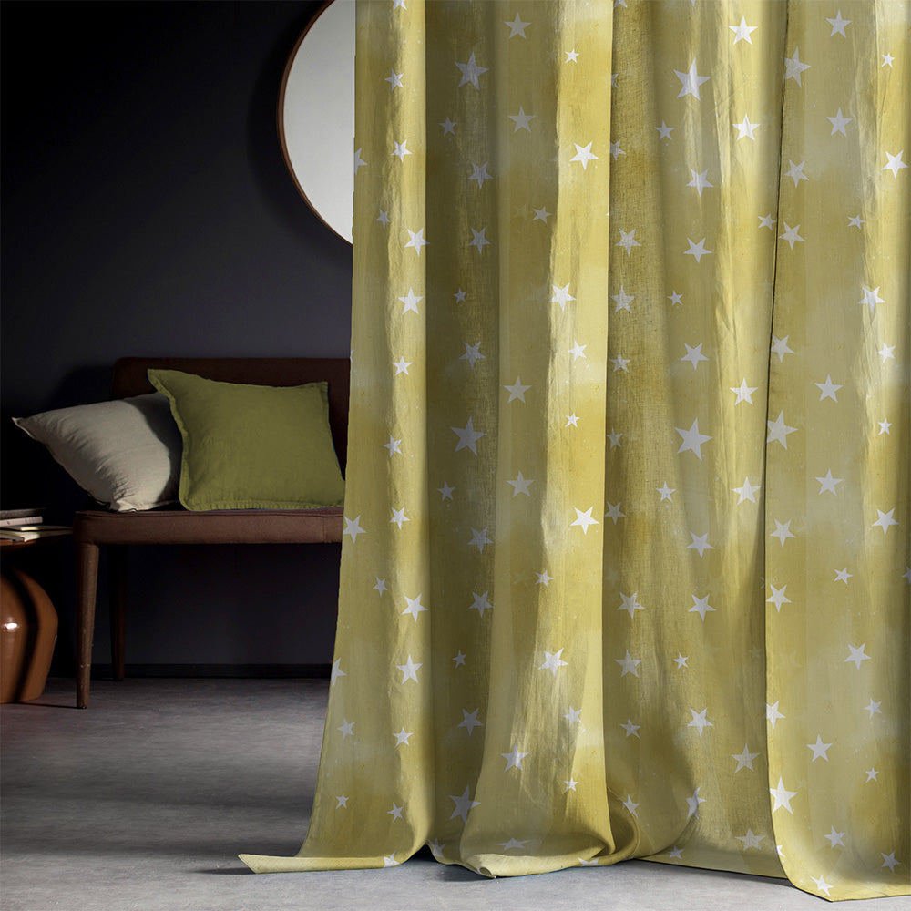 Starry Dreams Kids Lemon Yellow Heavy Satin Room Darkening Curtains Set Of 2 - (DS463B)