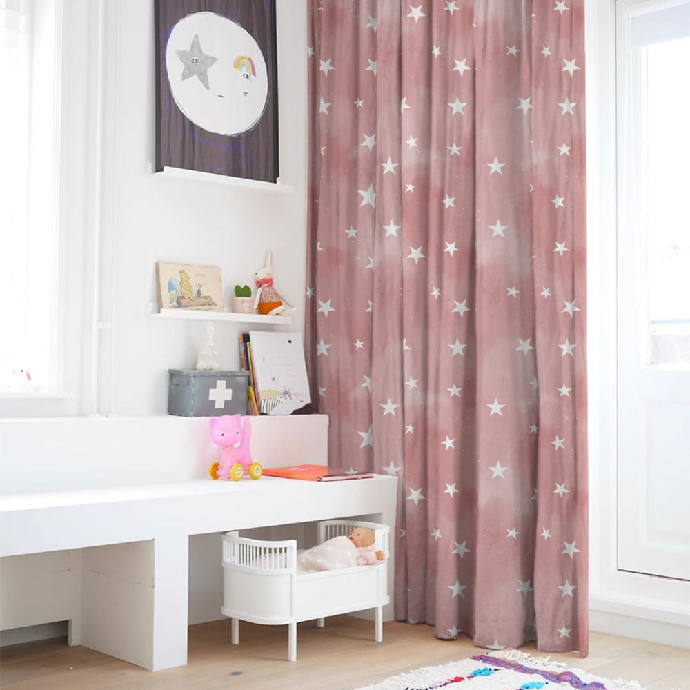 Starry Dreams Kids Peach Pink Heavy Satin Room Darkening Curtains Set Of 2 - (DS463C)