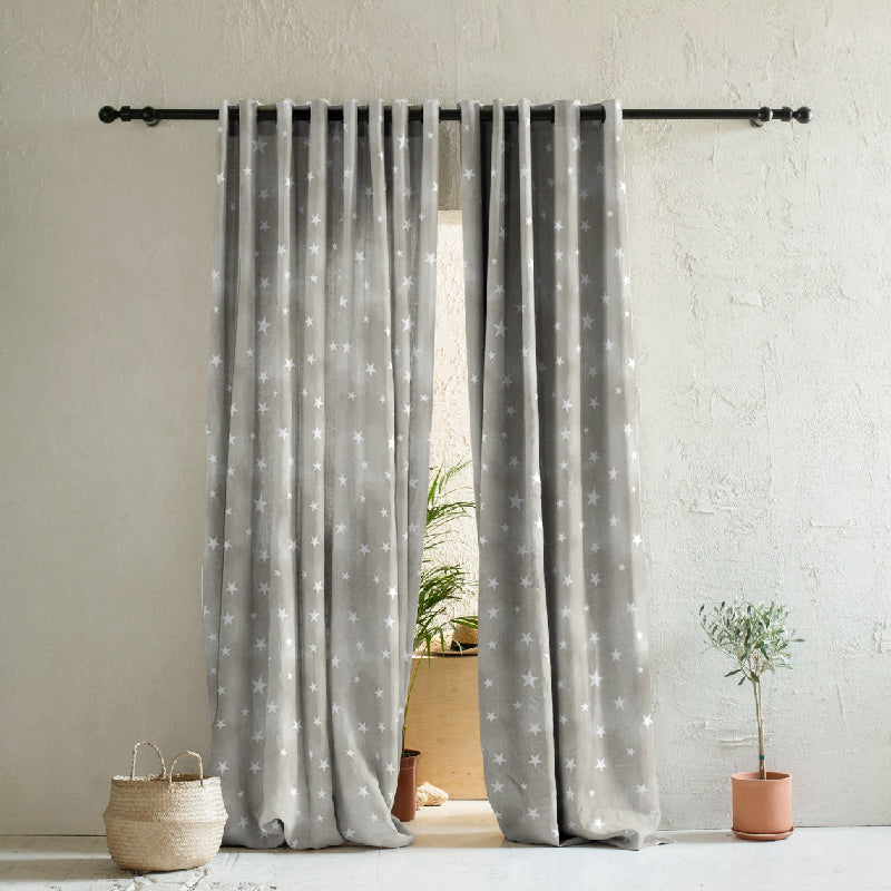 Starry Dreams Kids Ash Grey Heavy Satin Room Darkening Curtains Set Of 2 - (DS463E)