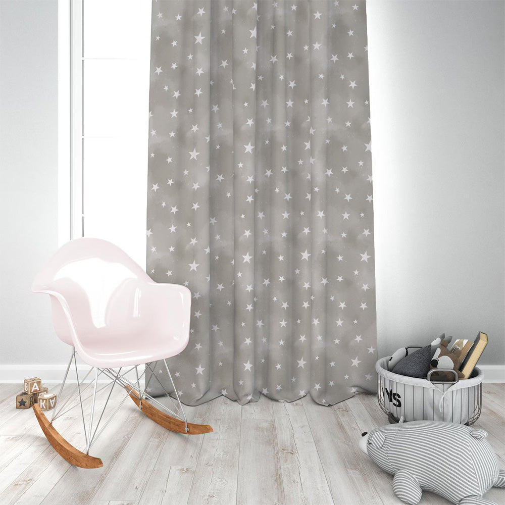 Starry Dreams Kids Ash Grey Heavy Satin Room Darkening Curtains Set Of 2 - (DS463E)