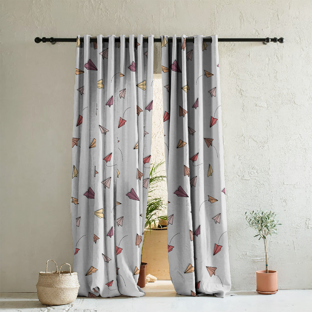 Origami planes Kids Light Grey Heavy Satin Room Darkening Curtains Set Of 2 - (DS464C)