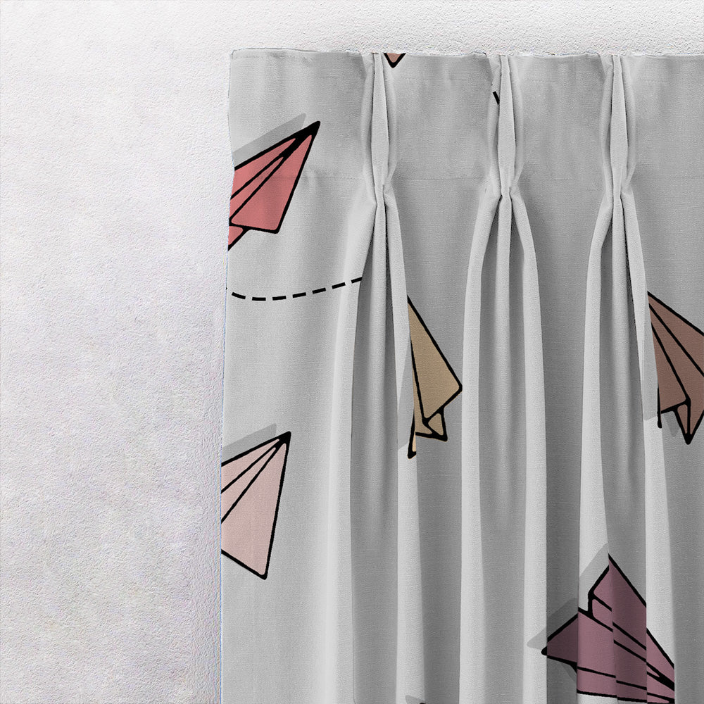 Origami planes Kids Light Grey Heavy Satin Room Darkening Curtains Set Of 2 - (DS464C)