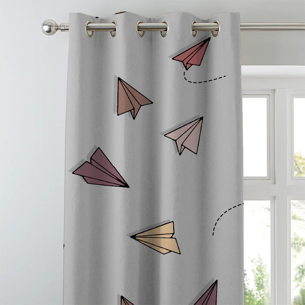 Origami planes Kids Light Grey Heavy Satin Room Darkening Curtains Set Of 2 - (DS464C)