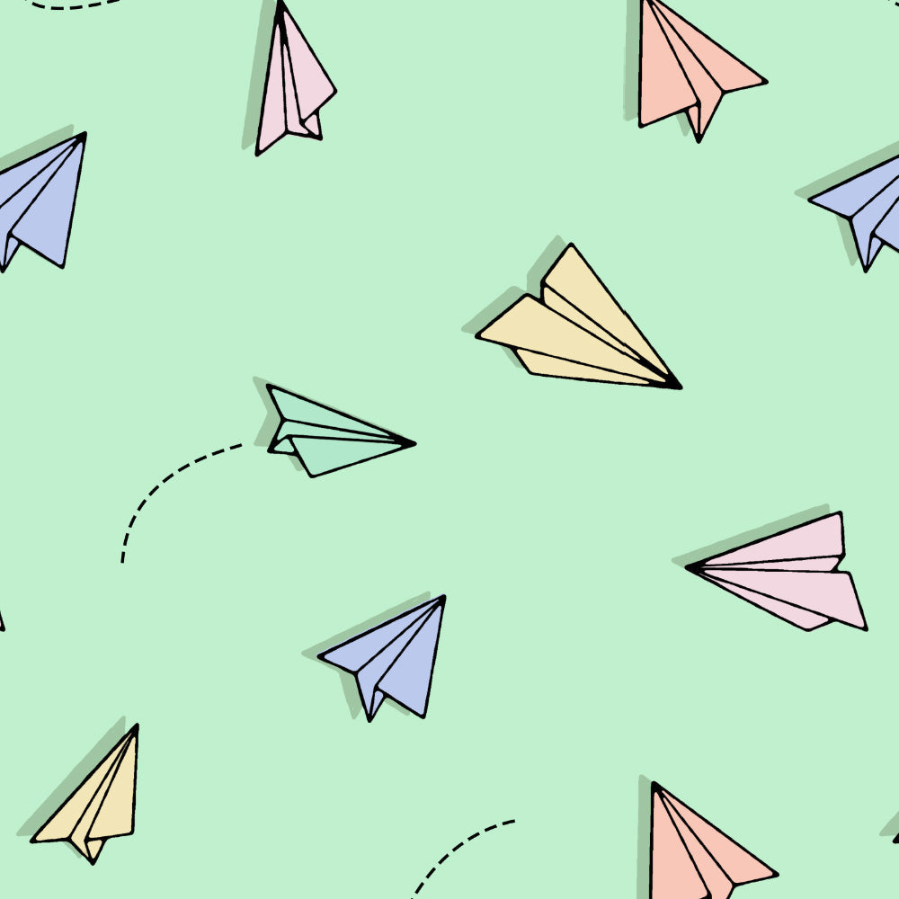 Origami planes Kids Mint Green Heavy Satin Room Darkening Curtains Set Of 2 - (DS464D)