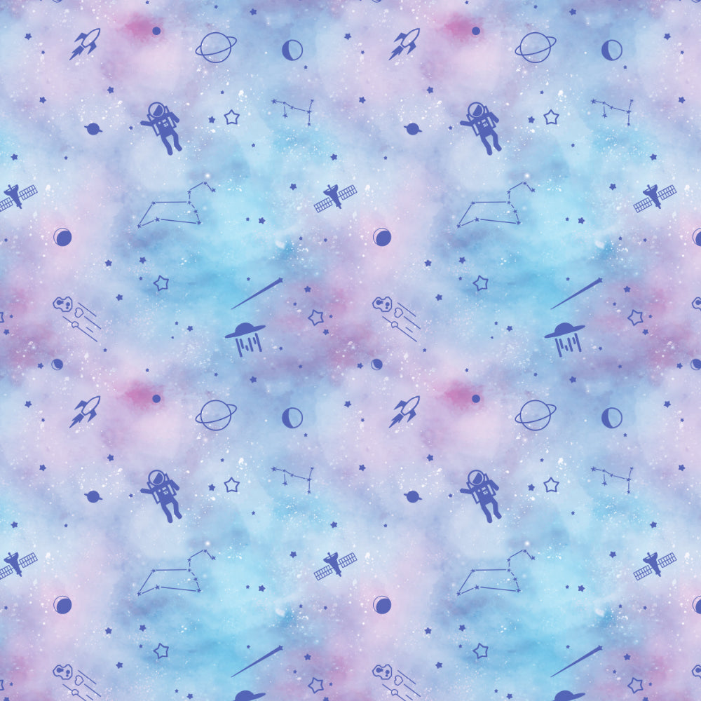 Playful Planets Kids Sky Blue Heavy Satin Room Darkening Curtains Set Of 2 - (DS465B)