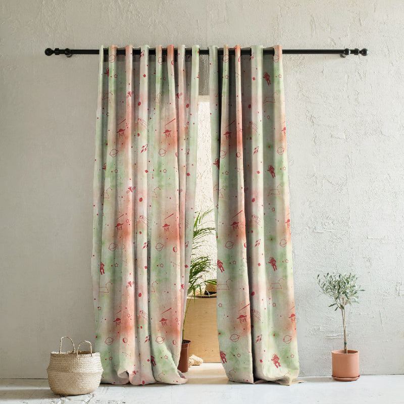 Playful Planets Kids Orange Heavy Satin Room Darkening Curtains Set Of 2 - (DS465D)