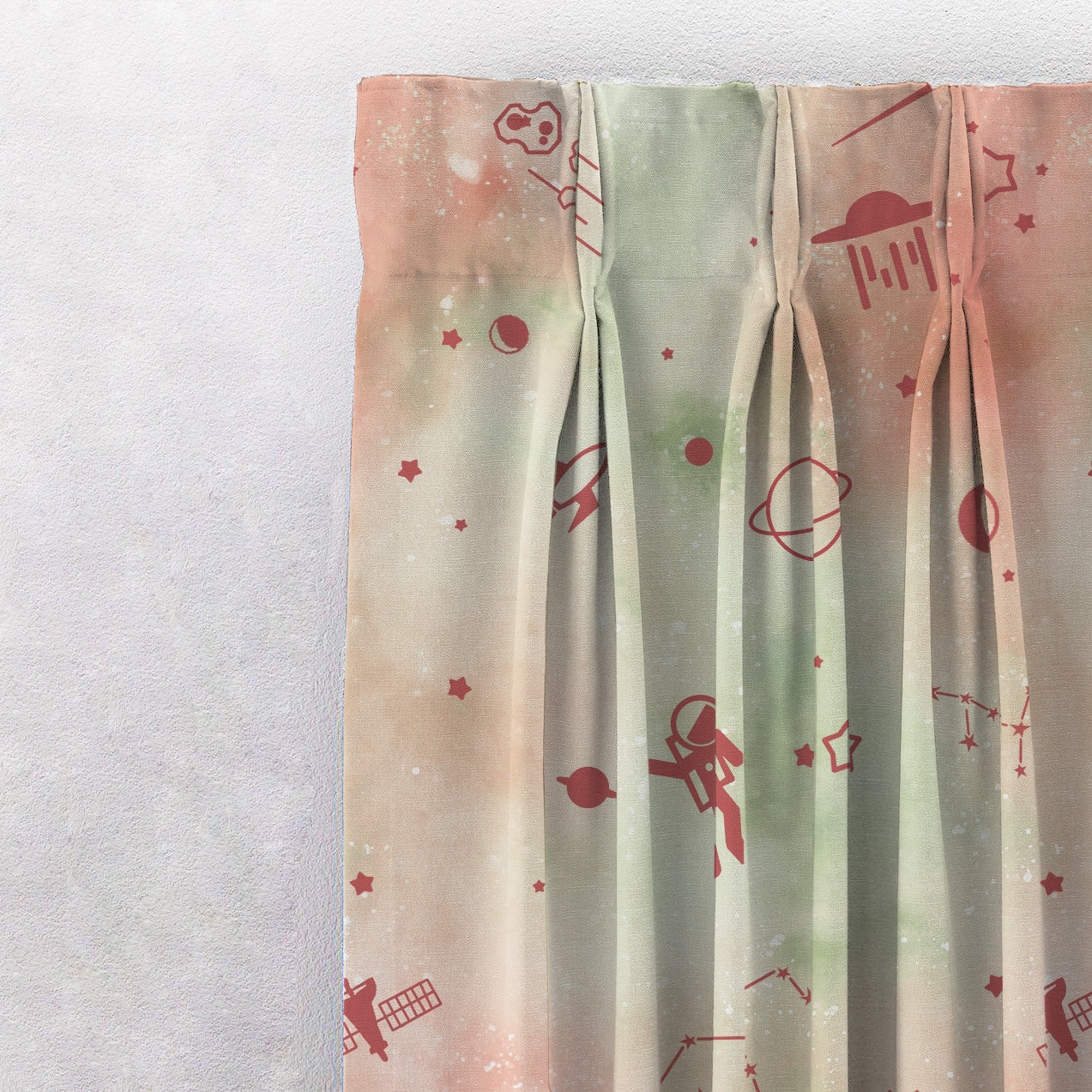 Playful Planets Kids Orange Heavy Satin Room Darkening Curtains Set Of 2 - (DS465D)