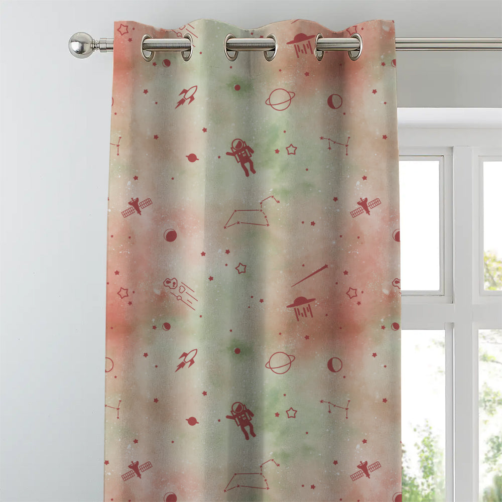 Playful Planets Kids Orange Heavy Satin Room Darkening Curtains Set Of 2 - (DS465D)