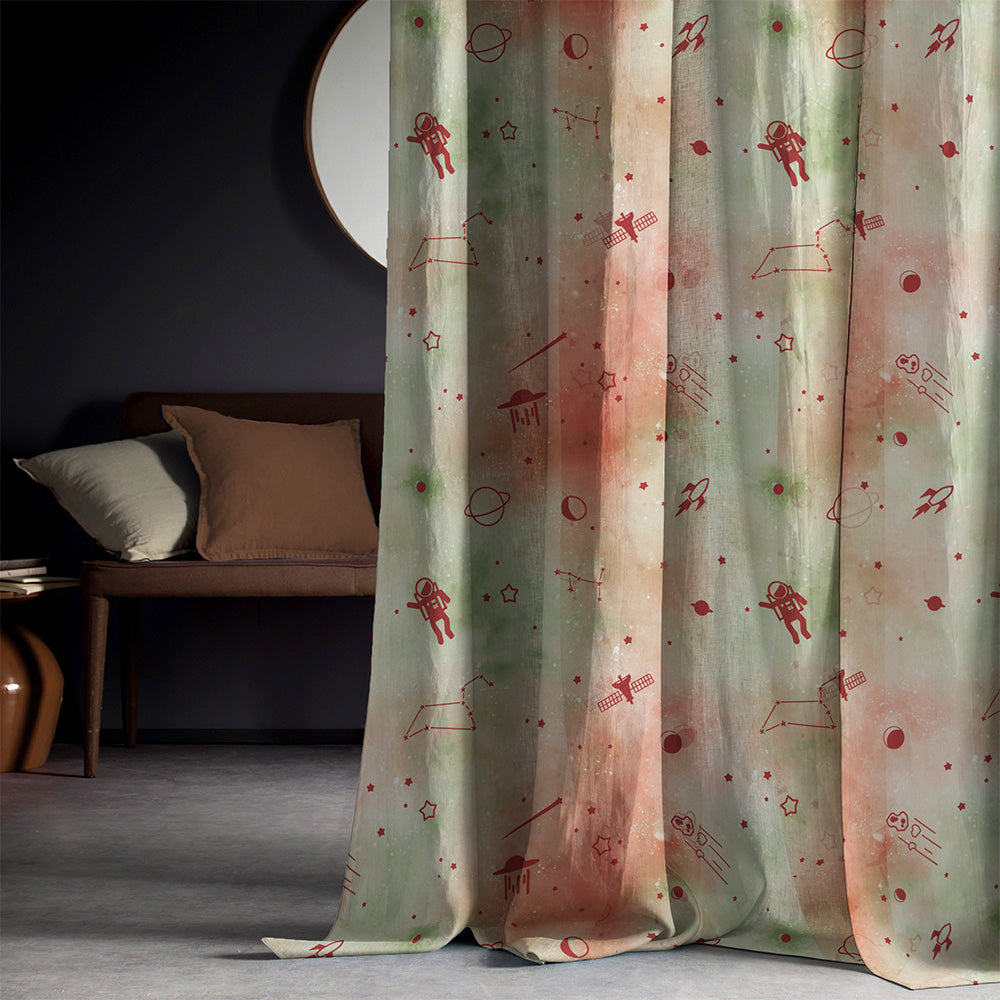 Playful Planets Kids Orange Heavy Satin Room Darkening Curtains Set Of 2 - (DS465D)
