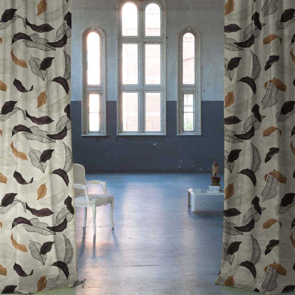 Leafy Drift Floral Charcoal Grey Heavy Satin Room Darkening Curtains Set Of 2 - (DS467B)