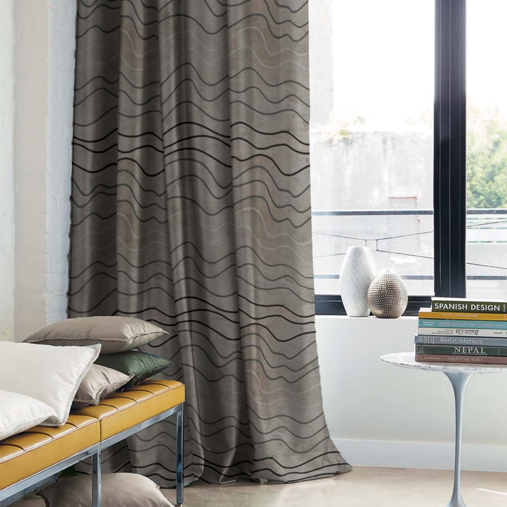 Aqua Swirls Geometric Charcoal Grey Heavy Satin Room Darkening Curtains Set Of 2 - (DS469B)