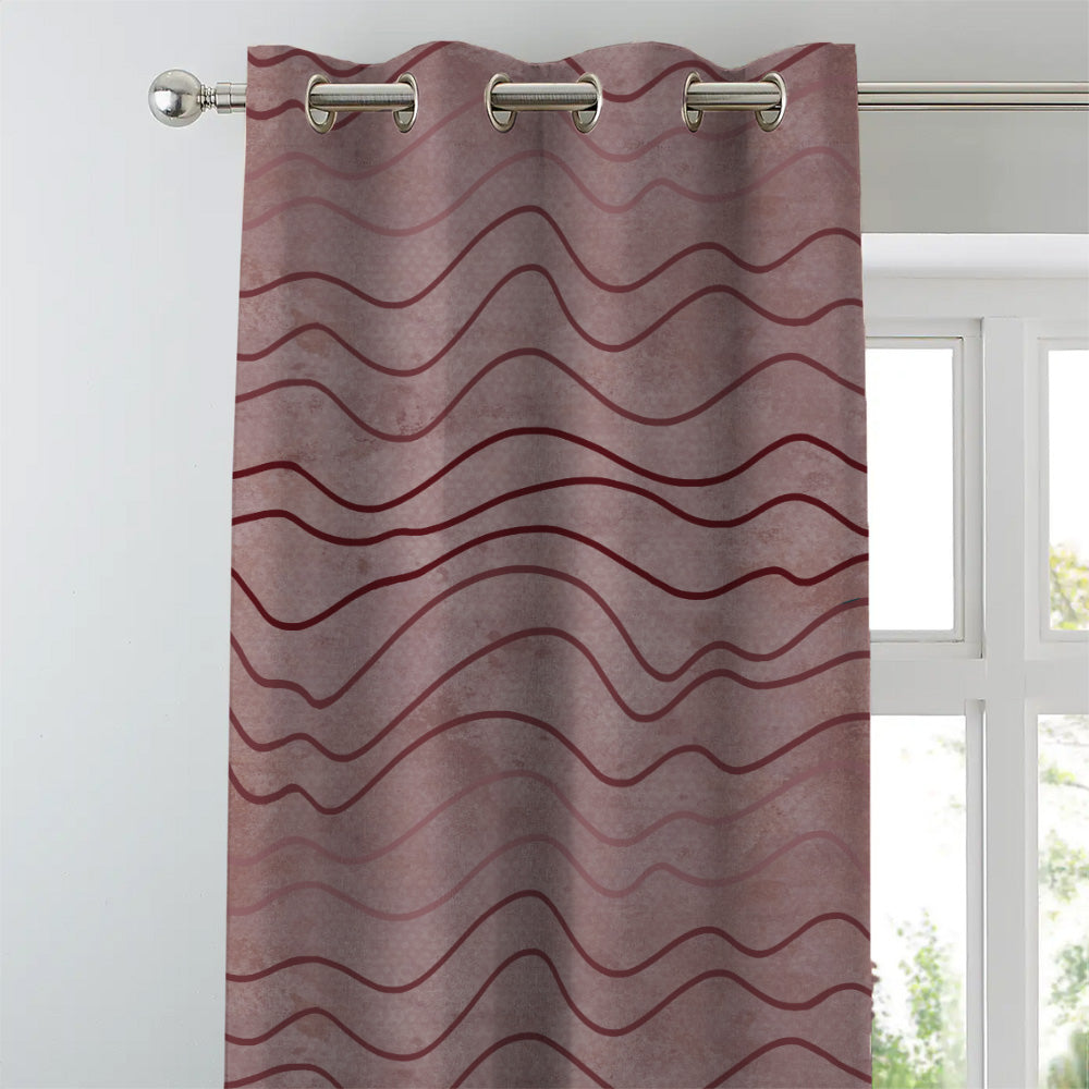 Aqua Swirls Geometric Maroon Heavy Satin Room Darkening Curtains Set Of 2 - (DS469C)