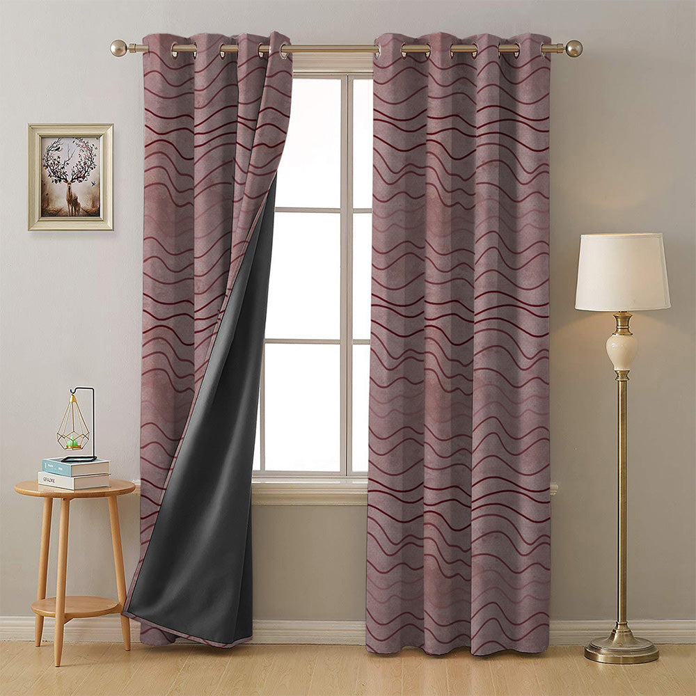 Aqua Swirls Geometric Maroon Heavy Satin Room Darkening Curtains Set Of 2 - (DS469C)
