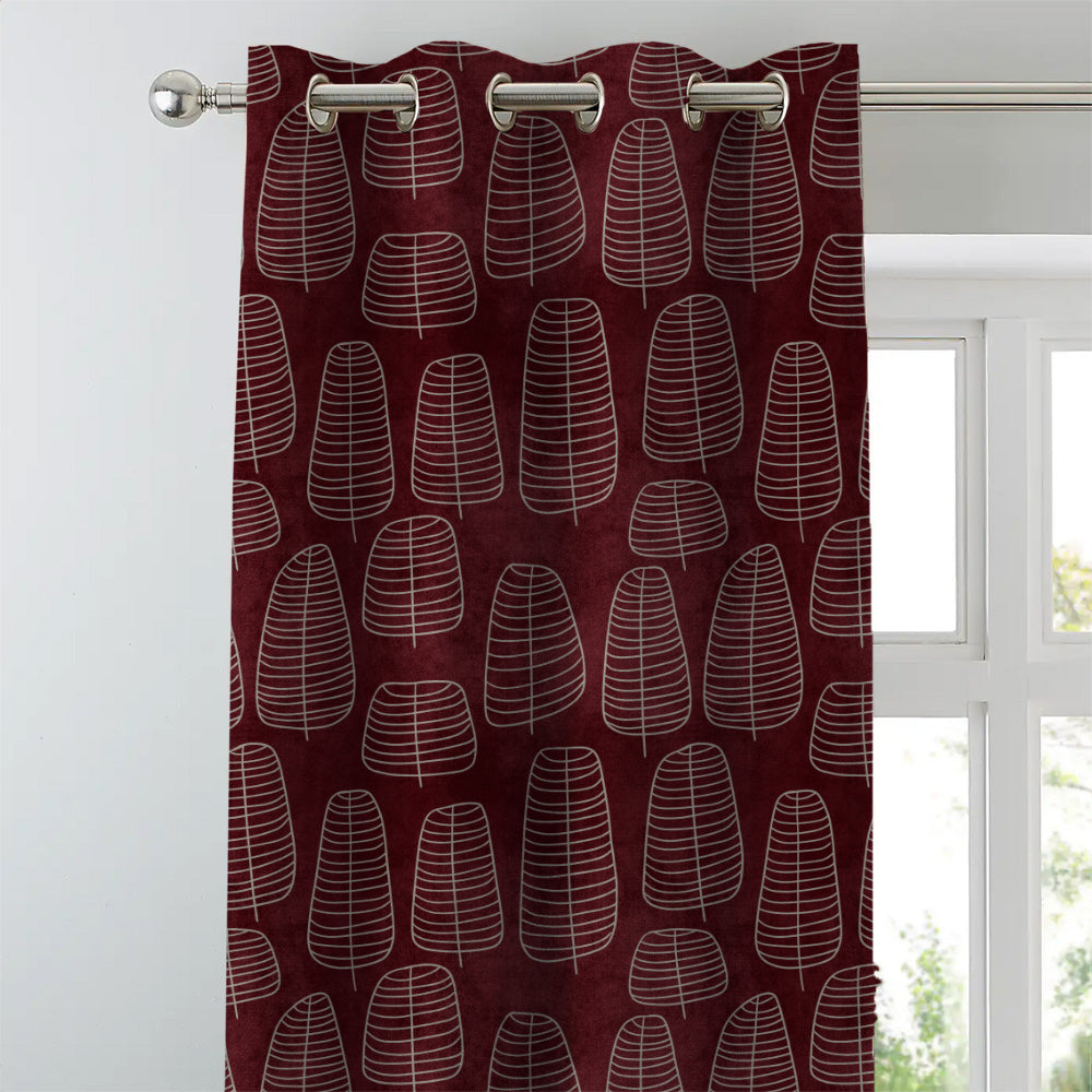 Leaf Tracery Floral Maroon Heavy Satin Room Darkening Curtains Set Of 2 - (DS471C)