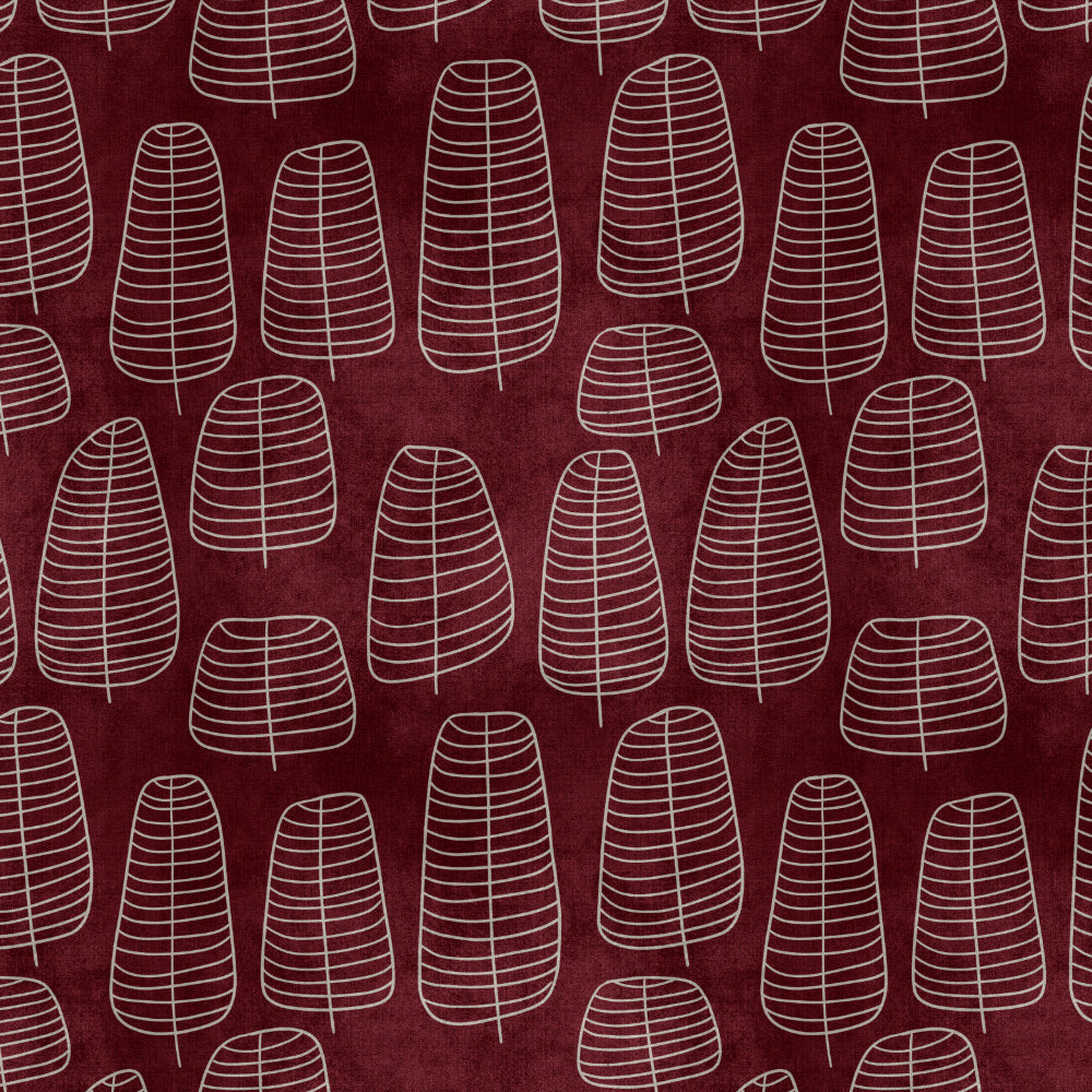 Leaf Tracery Floral Maroon Heavy Satin Room Darkening Curtains Set Of 2 - (DS471C)