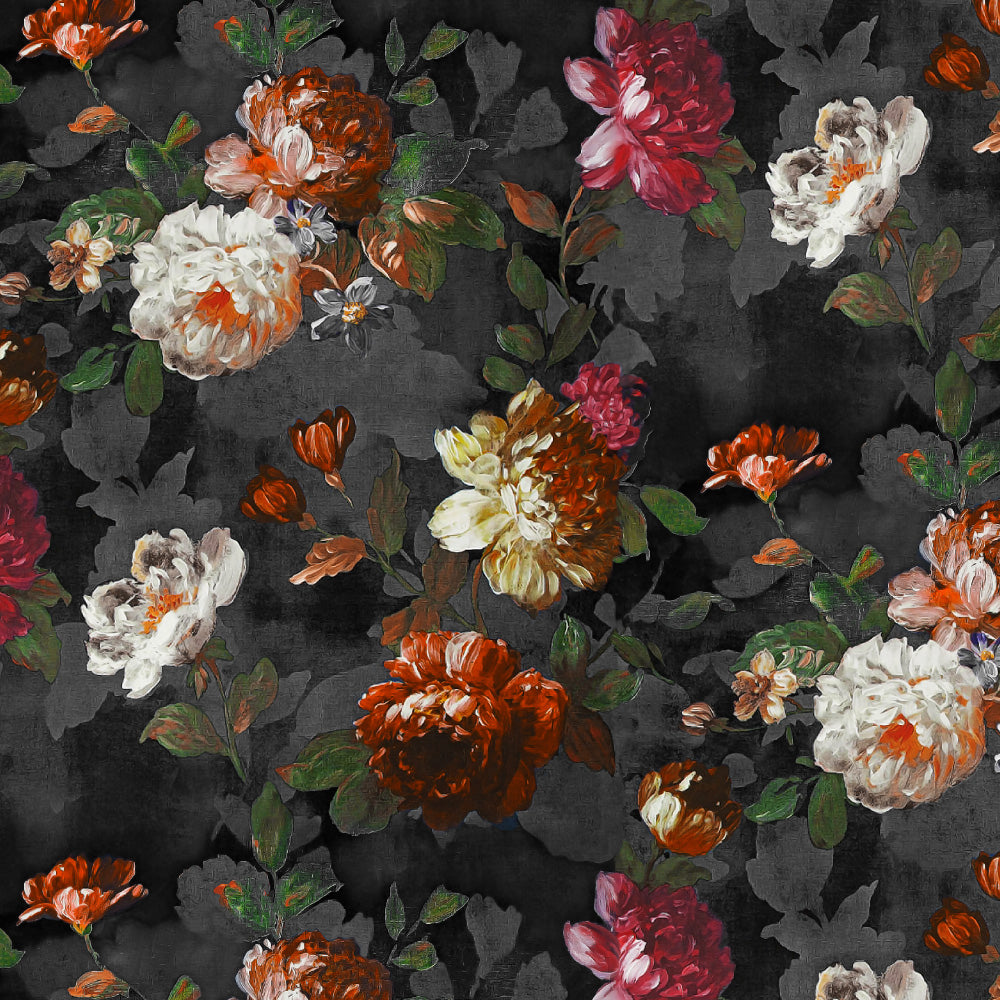 Dark Romance Floral Jade Black Heavy Satin Room Darkening Curtains Set Of 2 - (DS473D)