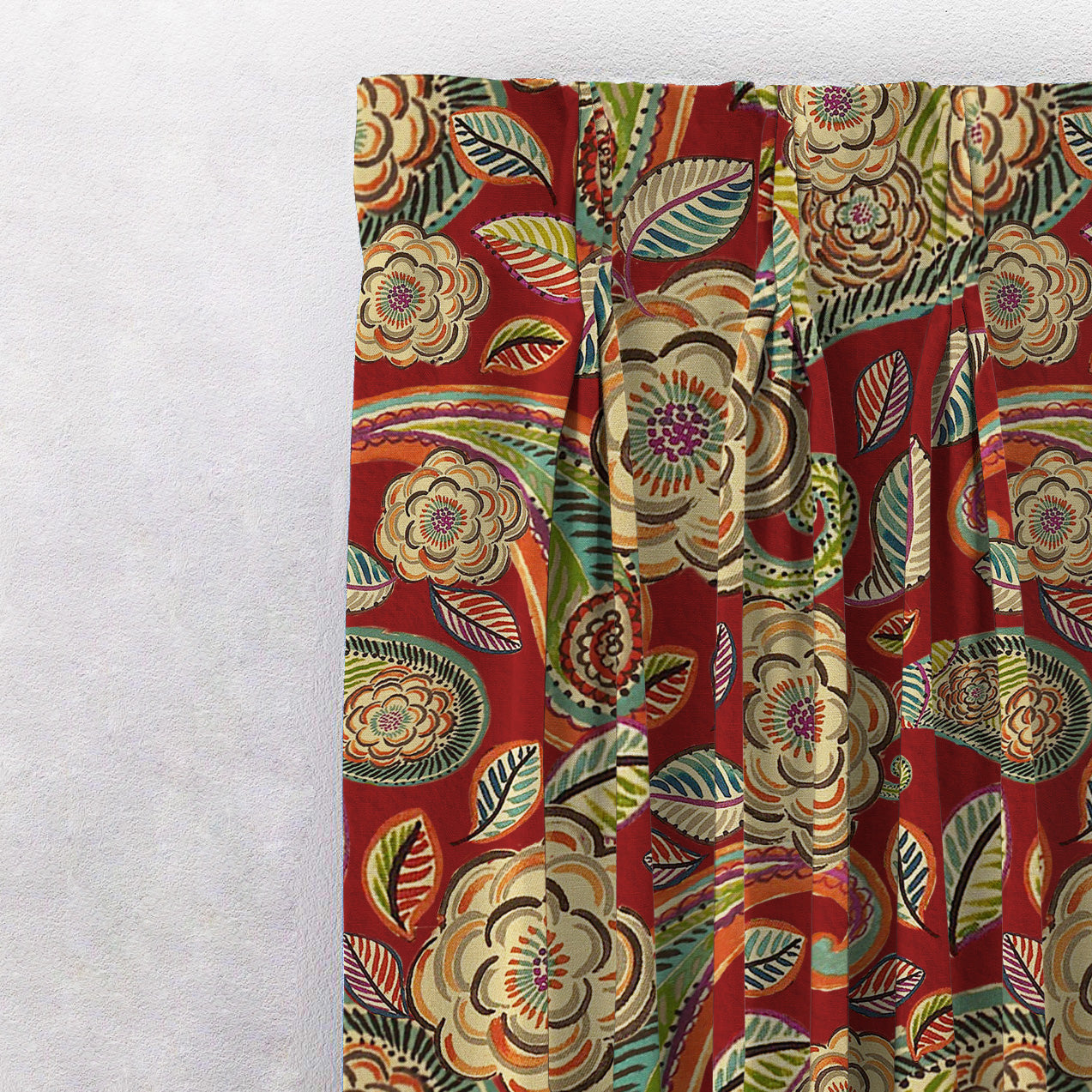 Urban Blooms Floral Bright Red Heavy Satin Room Darkening Curtains Set Of 2 - (DS485B)