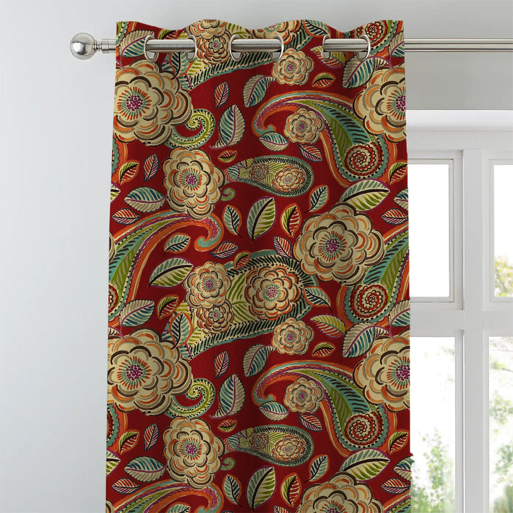 Urban Blooms Floral Bright Red Heavy Satin Room Darkening Curtains Set Of 2 - (DS485B)