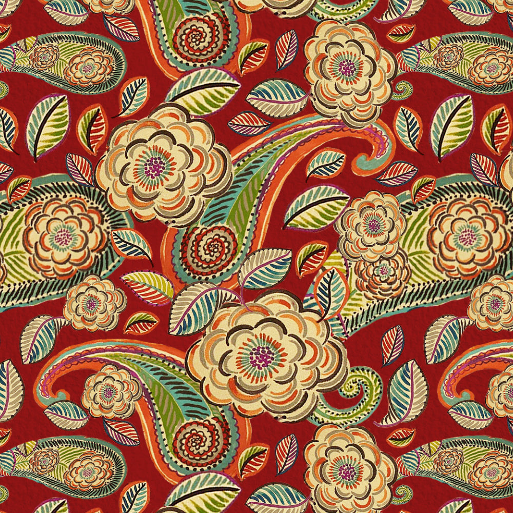 Urban Blooms Floral Bright Red Heavy Satin Room Darkening Curtains Set Of 2 - (DS485B)