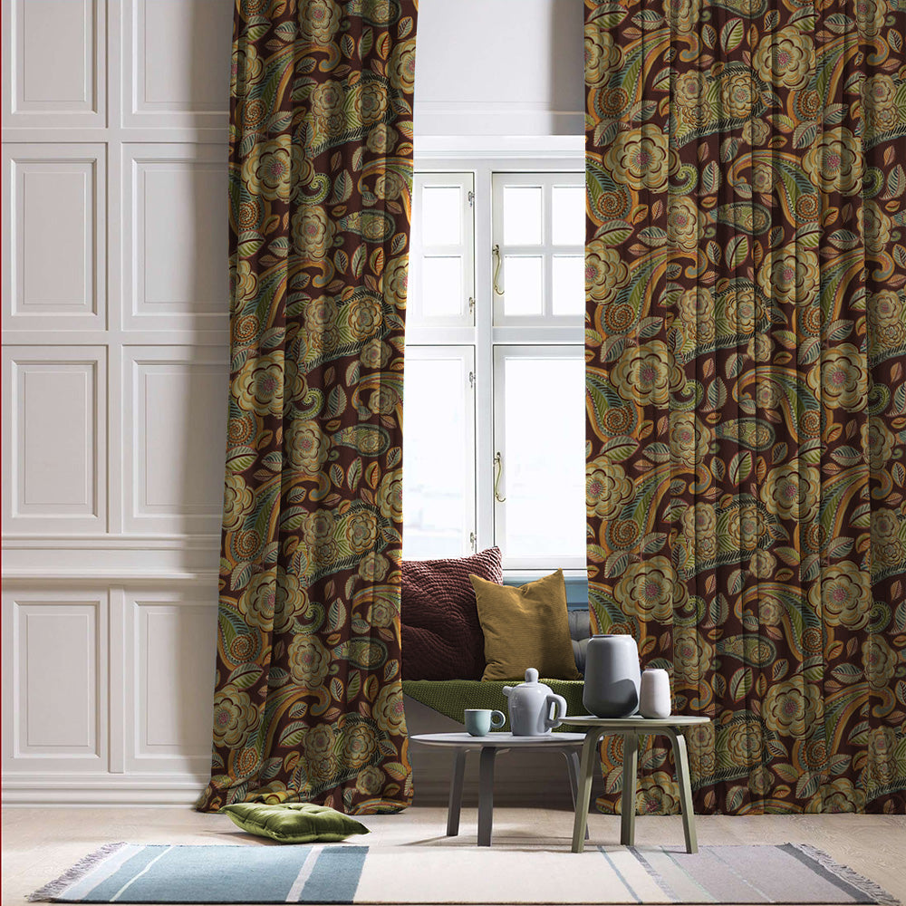 Urban Blooms Floral Maroon Heavy Satin Room Darkening Curtains Set Of 2 - (DS485D)
